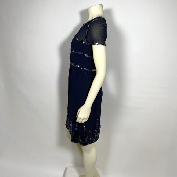 CHANEL Navy Silk Sequin Trim Cruise 2015  Dress *As Is* SAMPLE - Picture 5 of 16